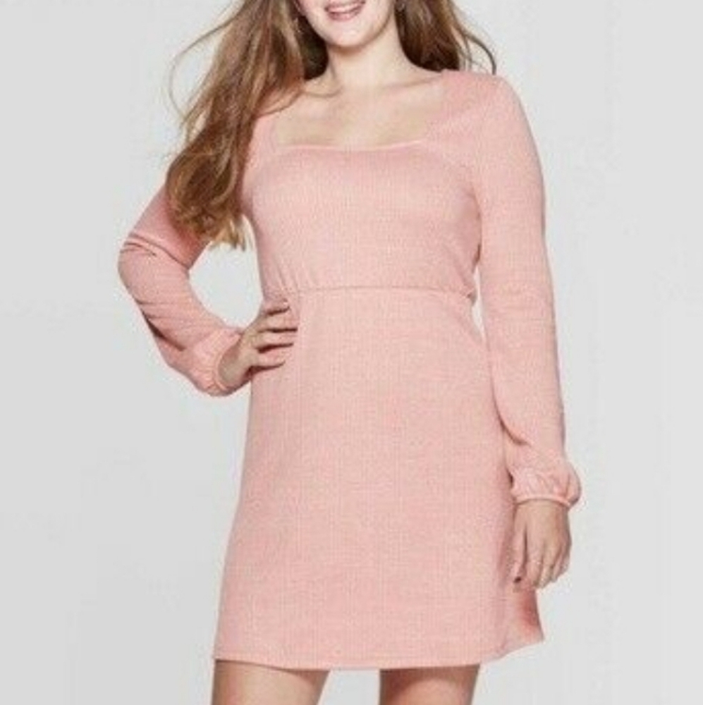 XHILARATION Women's Pink Ribbed Long Sleeve square